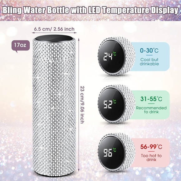 Silver Blinged Out Stainless Steel LED Temperature Display Tumbler /Tea Infuser - Picture 6 of 7